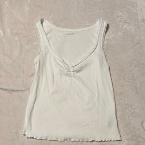 Old Navy White Ribbed V-Neck Tank with Lace Trim